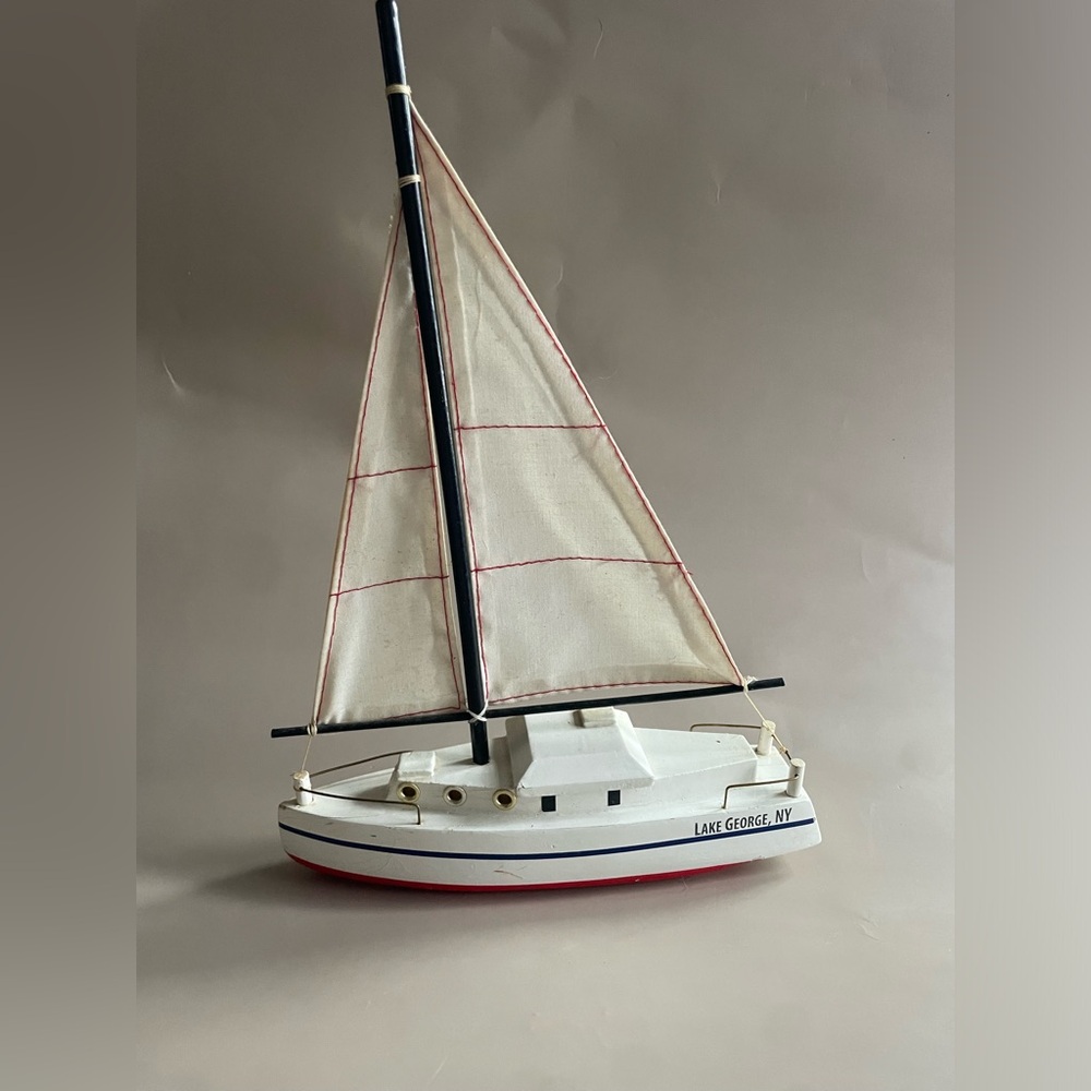 Vintage Lake George NY White & Red Decorative Sailboat decor